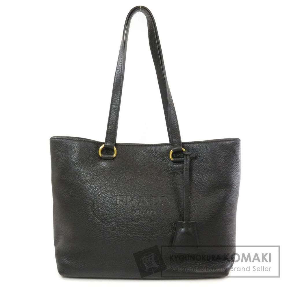 Prada Vitello Phenix embossed logo tote black calfskin leather